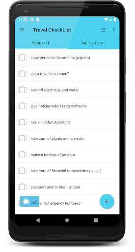 Travel CheckList Screen 2