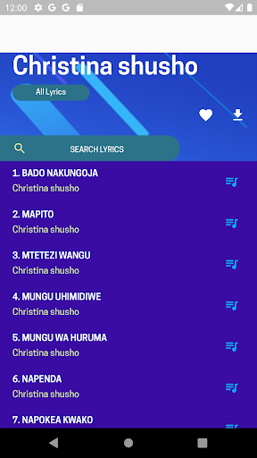 Android application Christina Shusho gospel lyrics screenshort