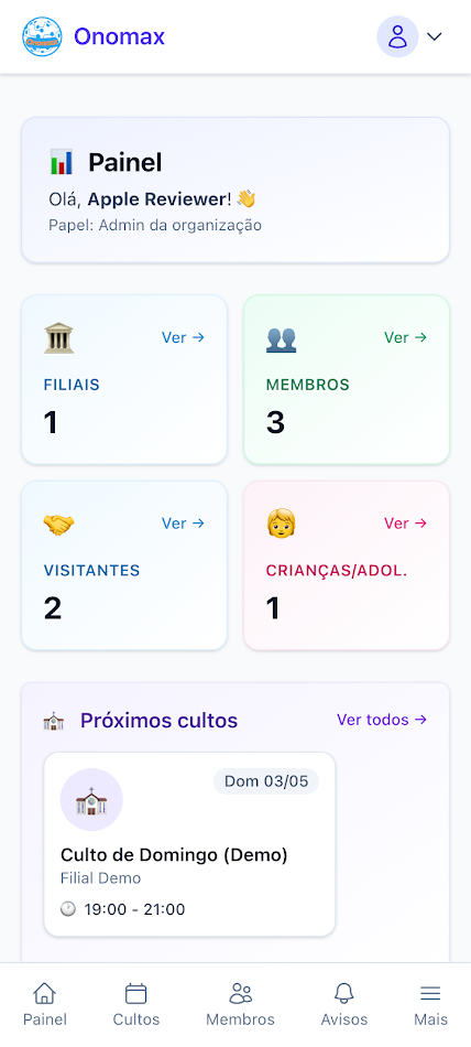 #1. Onomax - Gestão de Igrejas (Android) De: HD Sistemax