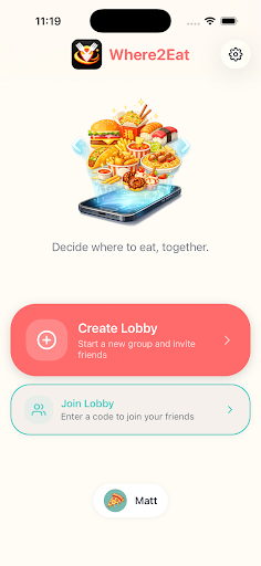 Where2Eat: Swipe & Match Screenshot 1