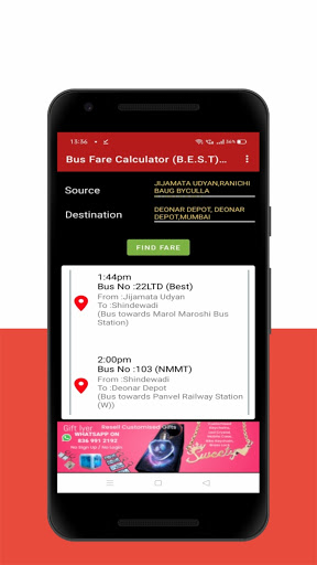Mumbai Local Bus - Live Timing Screen 2