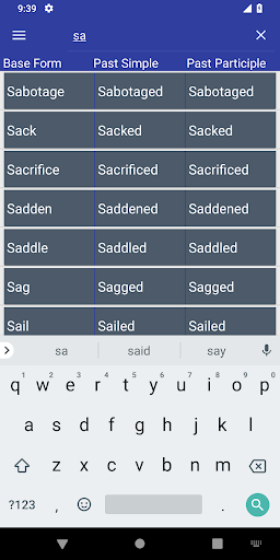 Verb Forms Dictionary Screen 3