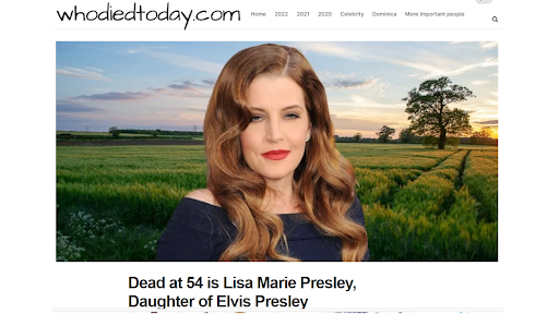 whodiedtoday.com Screen 2
