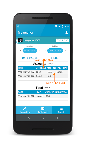 My Auditor - Cash Book Screen 3