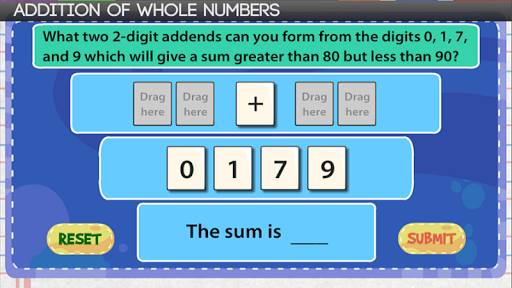 Addition of Whole Numbers Screen 2