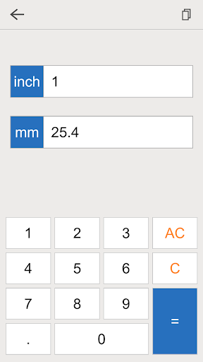 Screenshot of inch mm converter