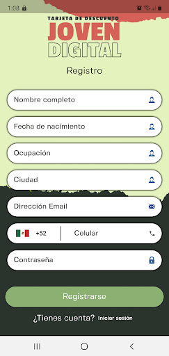 Android application Tarjeta Digital Joven screenshort