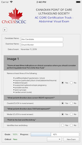 CPoCUS Exams Screen 3