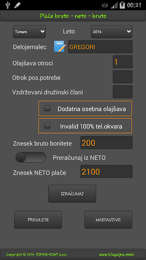 Android application Plače iz bruto v neto screenshort