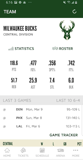 Bucks & Fiserv Forum App Screen 2