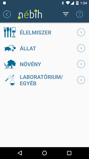 Android application NÉBIH Információs modul screenshort