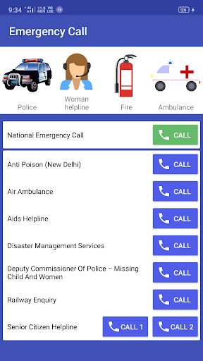 Android application Emergency Call INDIA screenshort