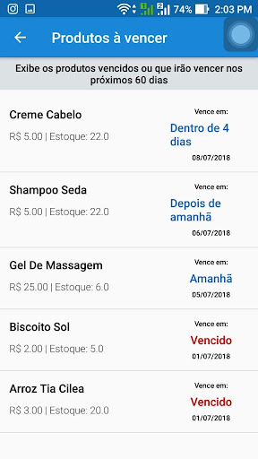 Android application Controle de Estoque e Vendas screenshort