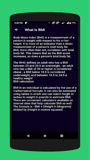 BMI Calculator Screen 3