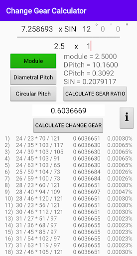 Change Gear Calculator Screen 3