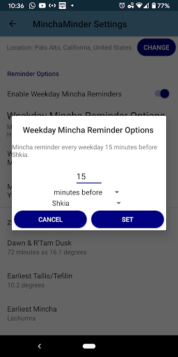Android application MinchaMinder screenshort