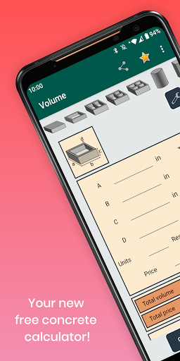 Android application Cement Concrete Calculator ft screenshort