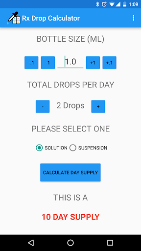 Rx Drop Calculator Screen 2