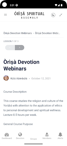 Android application Orisa Spiritual Assembly screenshort