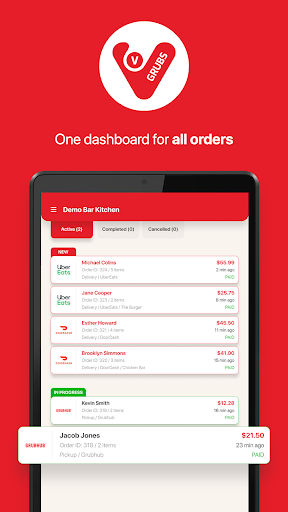 Android application vGrubs Orders screenshort
