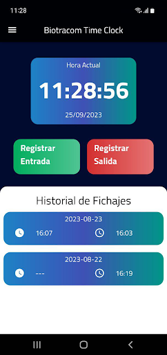 Biotracom Time Clock Screen 2