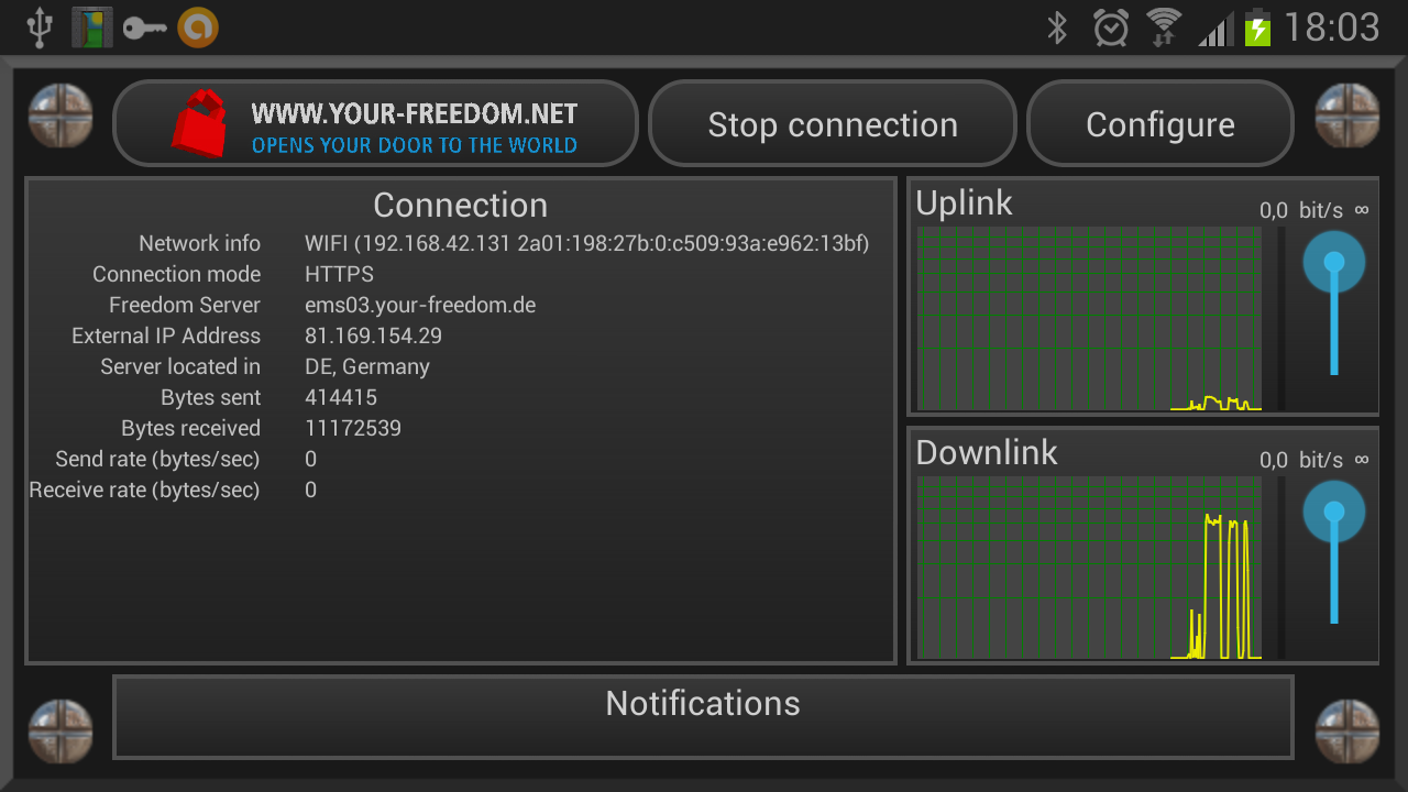Android application Your Freedom VPN Client screenshort