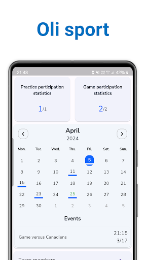 Android application Oli sport screenshort