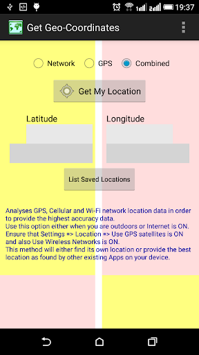 Android application Get Geo-Coordinates screenshort