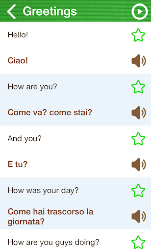 Learn Italian Phrasebook Screen 2