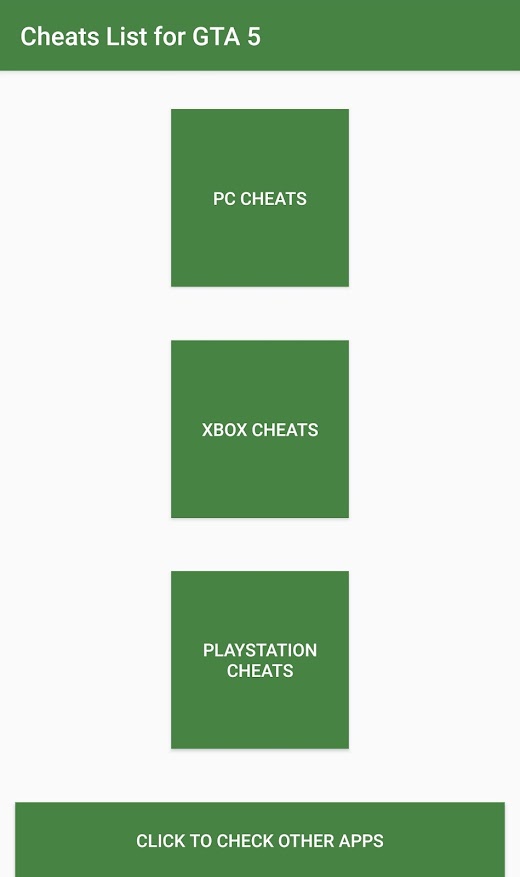 Android application Cheat Codes List for V screenshot