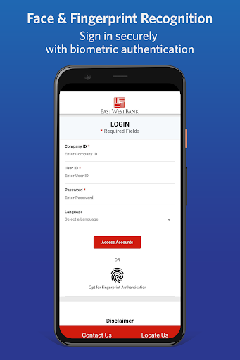 Android application East West Bank Business Mobile screenshort