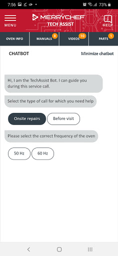 Merrychef Tech Assist Screen 3