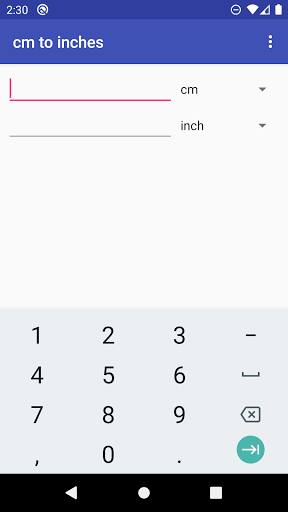 Android application cm to inch screenshort