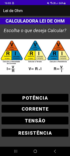 Android application Calculadora Lei de ohm screenshort