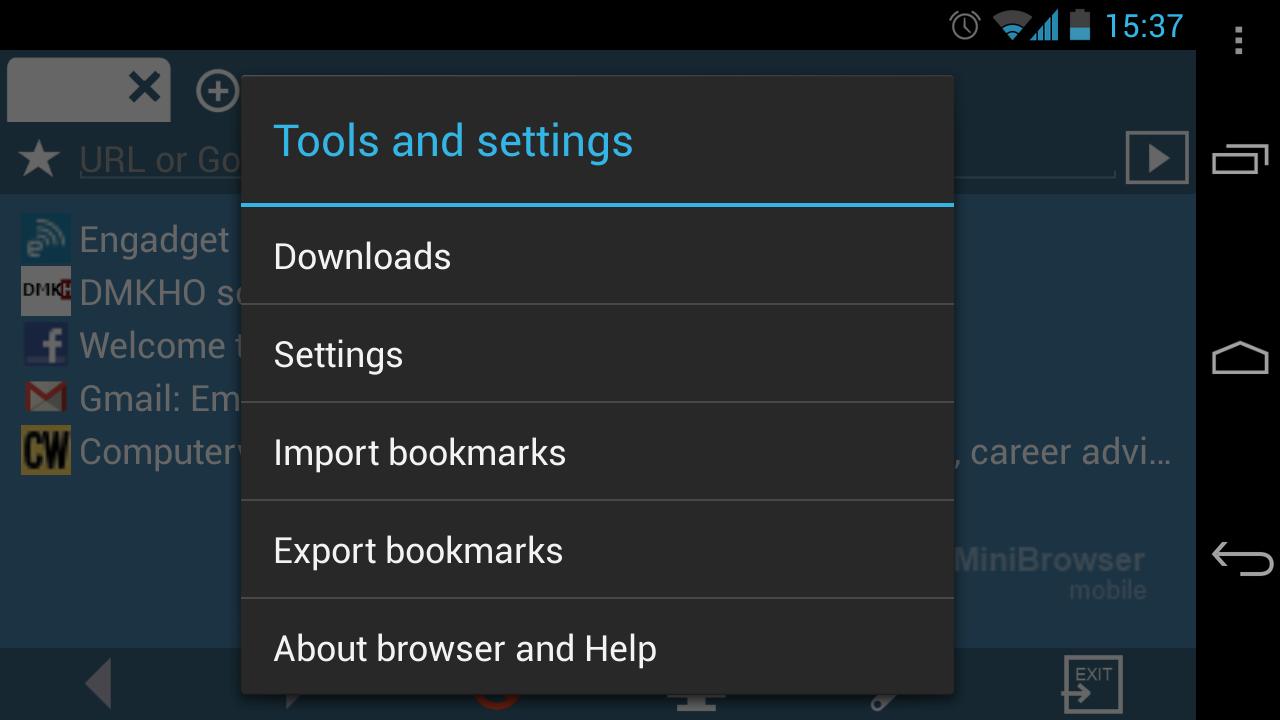 Android application MiniBrowser PRO screenshort