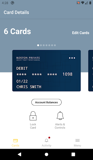 SVB Private Card Manager Screen 2