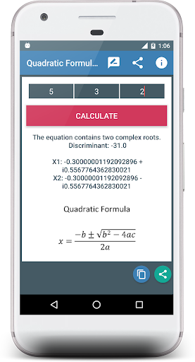 Android application Quadratic Formula Calculator screenshort