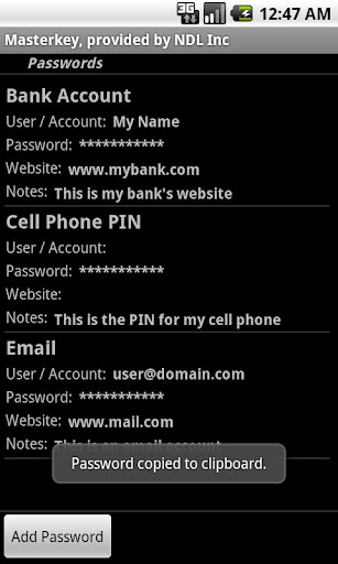 Android application Masterkey screenshort