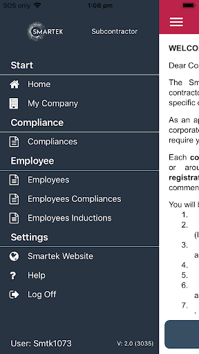 Smartek Subcontractor Screen 3