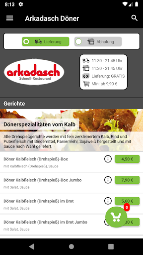 Android application Arkadasch Döner Norderstedt screenshort