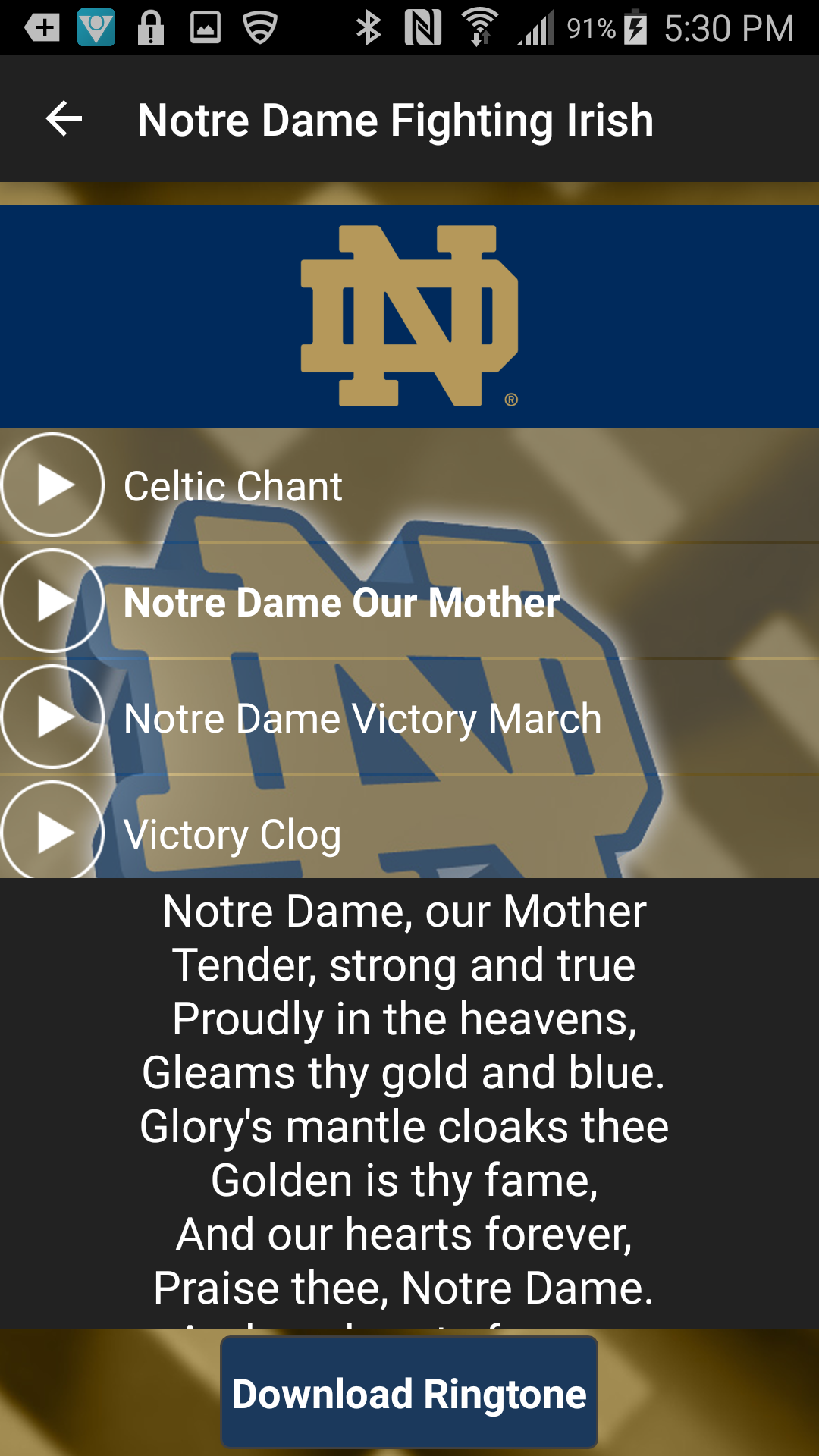 Android application Notre Dame Ringtones Official screenshort