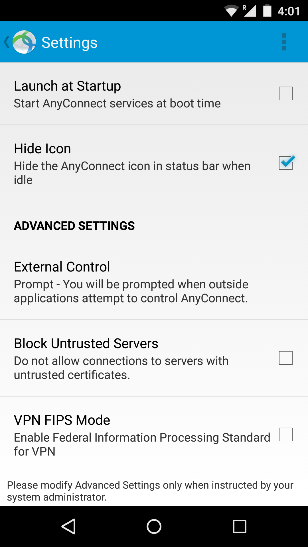 Android application AnyConnect screenshort