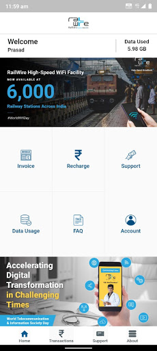 Android application RailWire Subscriber screenshort