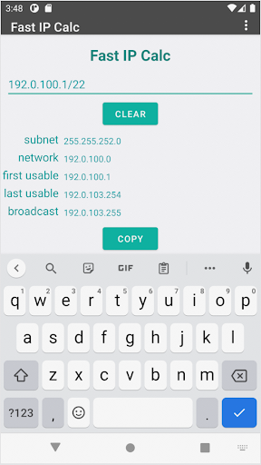 Android application Fast IP Calculator screenshort
