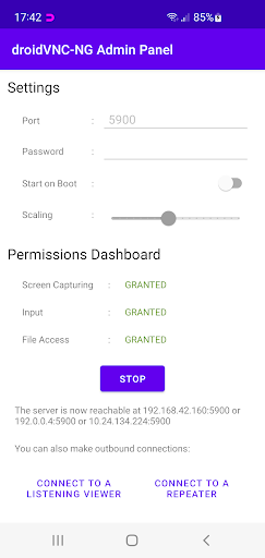 Android application droidVNC-NG VNC Server screenshort