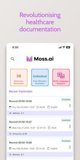 Android application Moss AI-Medical note-taking screenshort