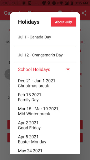 Canadian Calendar 2024 Screen 2