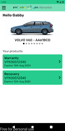Android application Momentum Warranties screenshort