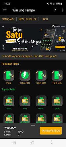 Android application WARUNG TEMPO: Agen Pulsa Murah screenshort