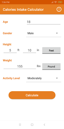 Android application Calories Intake Calculator screenshort